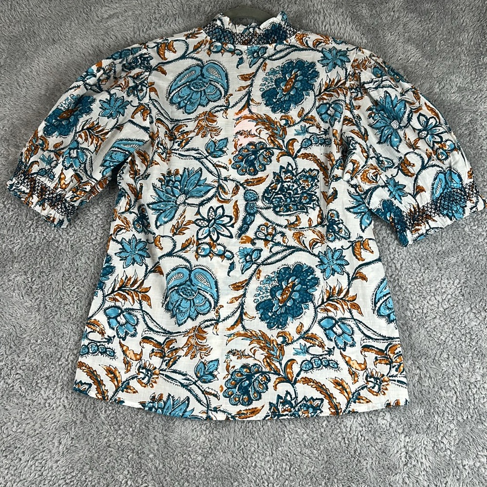 NWT LOLA AUSTRALIA Puff Short Sleeves Ocean Floral Top Women’s Size S - Picture 12 of 15